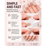 Nude Square Press‑On Nails, Luxury False Nails With Gold Wavy Lines & Rhinestone Flower Charms